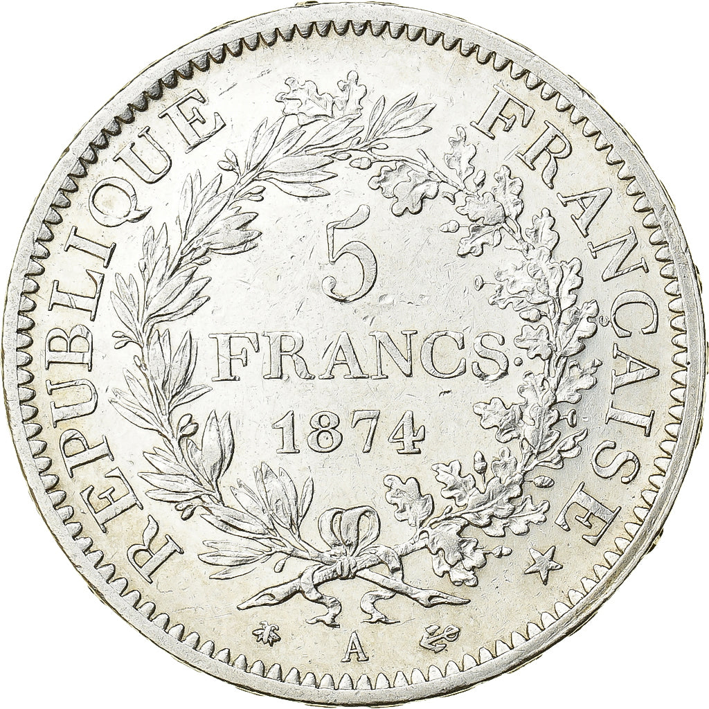 Moneta, Francja, Hercule, 5 Francs, 1874, Paris, AU(50-53), Srebro, KM:820.1