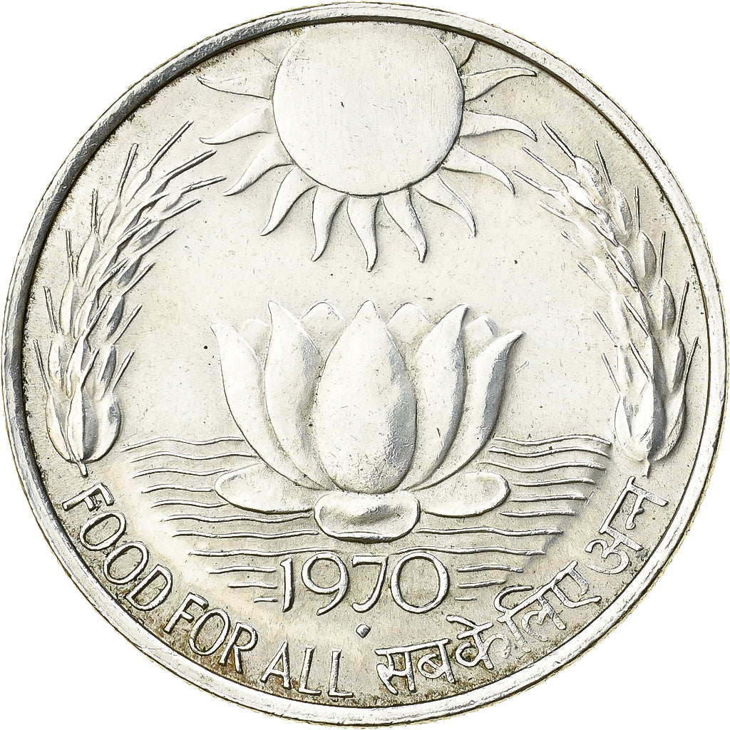 Moeda, ÍNDIA - REPÚBLICA, 10 Rupees, 1970, Bombay, MS(60-62), Prata, KM:186