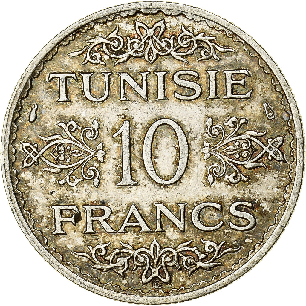 Tunisia, Ahmad Pasha Bey, 10 Francs, 1934, Paris, Silver, AU(55-58), KM:262