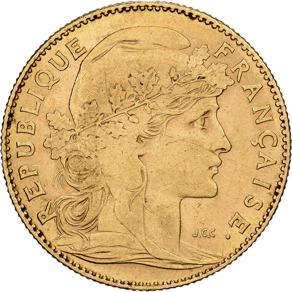 Moneda, Francia, Marianne, 10 Francs, 1900, Paris, BC+, Oro, KM:846