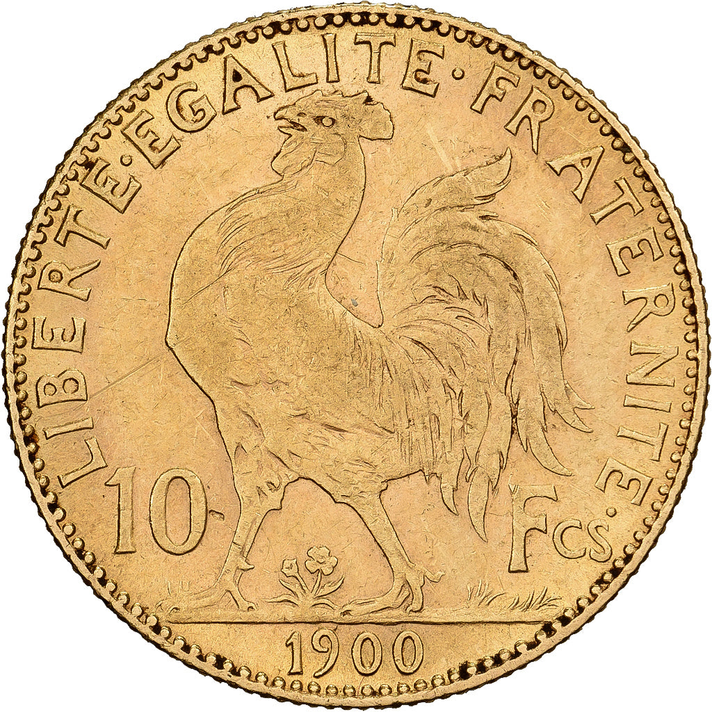 Moneda, Francia, Marianne, 10 Francs, 1900, Paris, BC+, Oro, KM:846