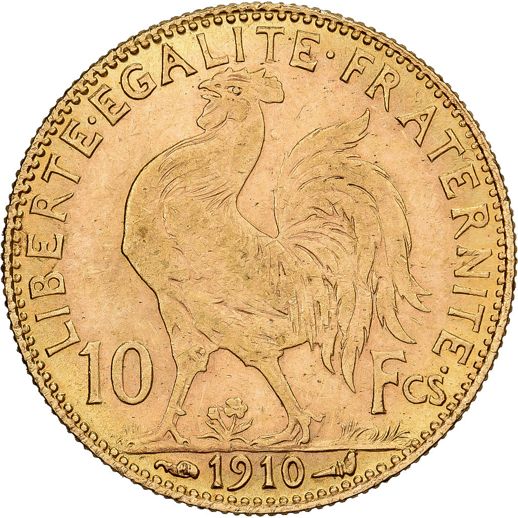 Moneta, Francia, Marianne, 10 Francs, 1910, Paris, Coq, BB+, Oro, KM:846