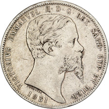 Italy, 5 Lire, 1851, Genoa, Silver, VF(30-35), KM:C124.1