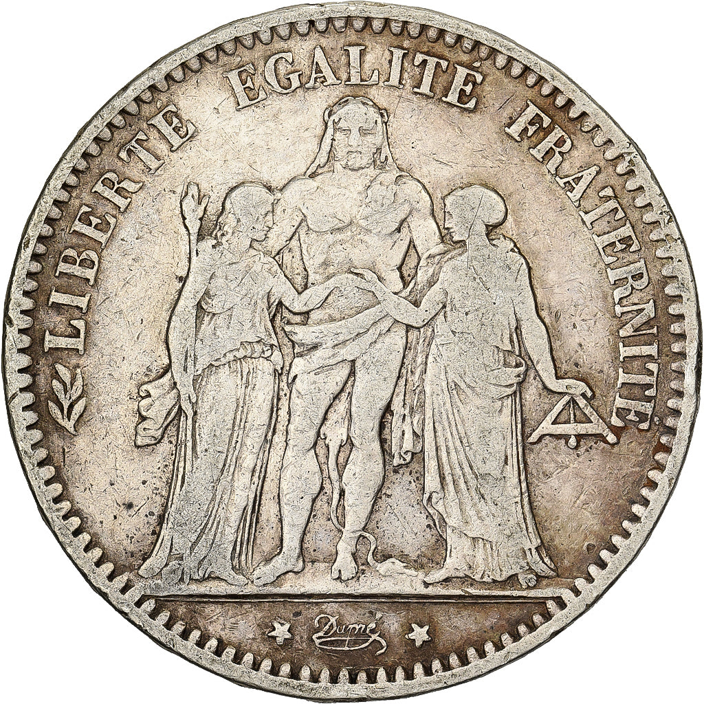 FRANCE, Hercule, 5 Francs, 1877, Bordeaux, KM #820.2, VF(20-25), Silver,...