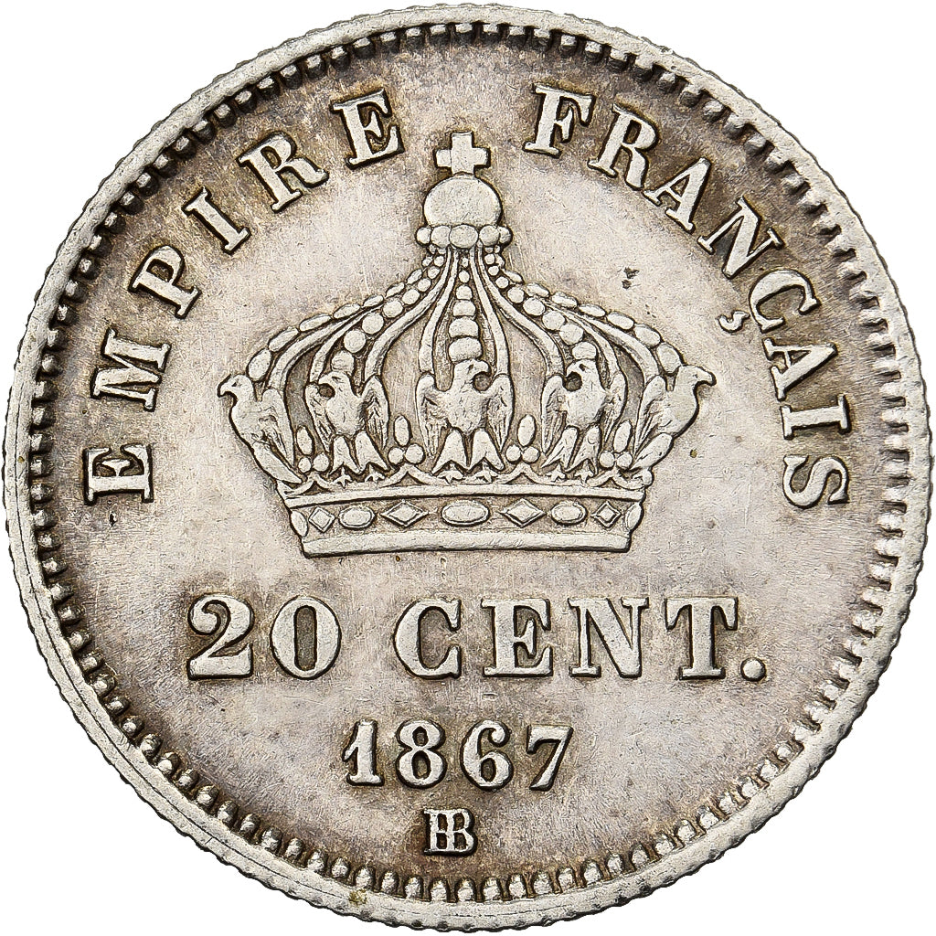 Moneta, Francia, Napoleon III, 20 Centimes, 1867, Strasbourg, BB+, Argento