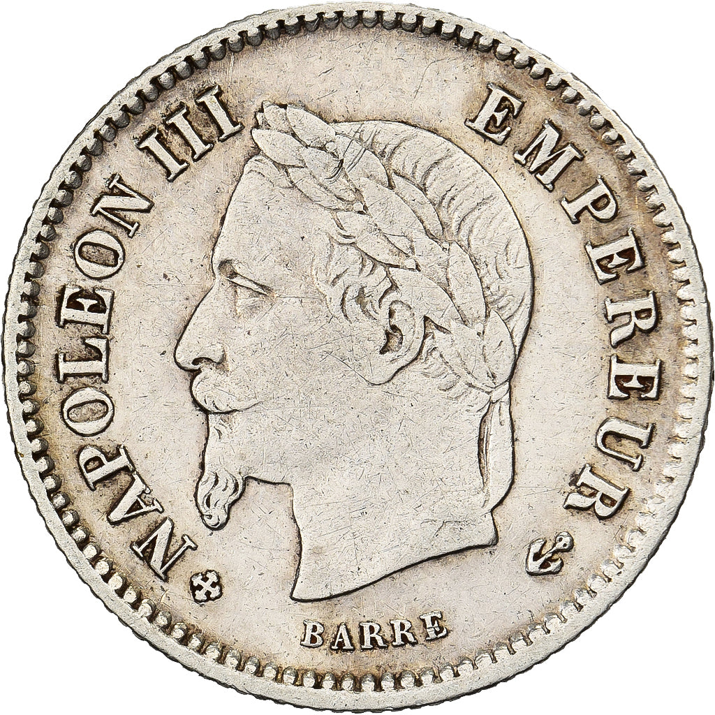 França, Napoleon III, 20 Centimes, 1867, Strasbourg, Prata, EF(40-45)