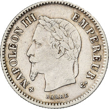 França, Napoleon III, 20 Centimes, 1867, Strasbourg, Prata, EF(40-45)