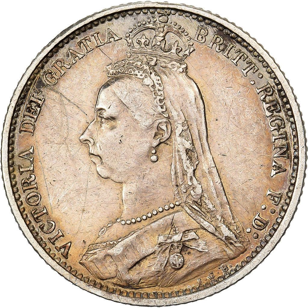Gran Bretaña, Victoria, 6 Pence, 1889, MBC, Plata, KM:760