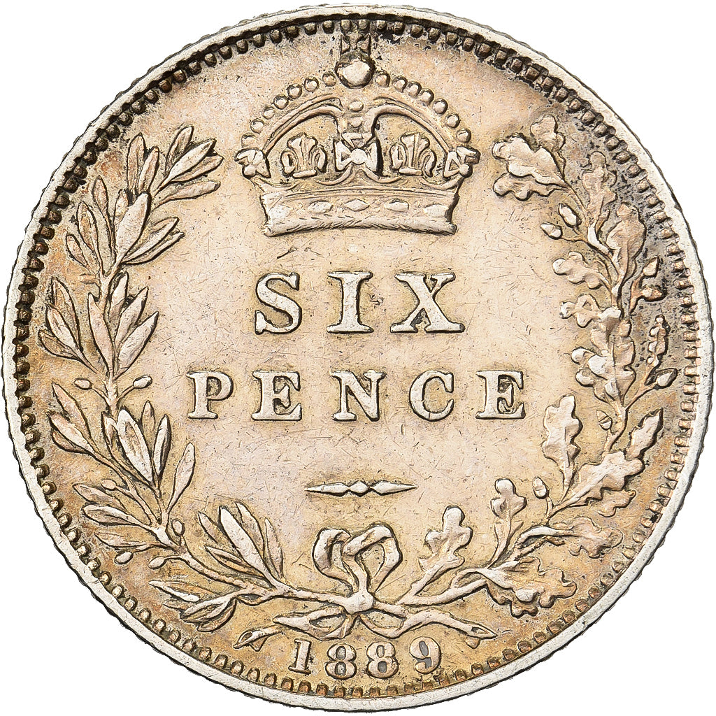 Gran Bretaña, Victoria, 6 Pence, 1889, MBC, Plata, KM:760