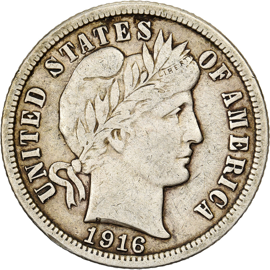 États-Unis, Dime, Barber Dime, 1916, U.S. Mint, Argent, TTB, KM:113