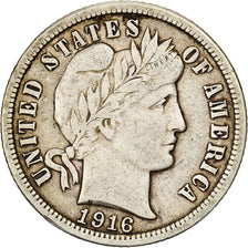 United States, Dime, Barber Dime, 1916, U.S. Mint, Silver, EF(40-45), KM:113