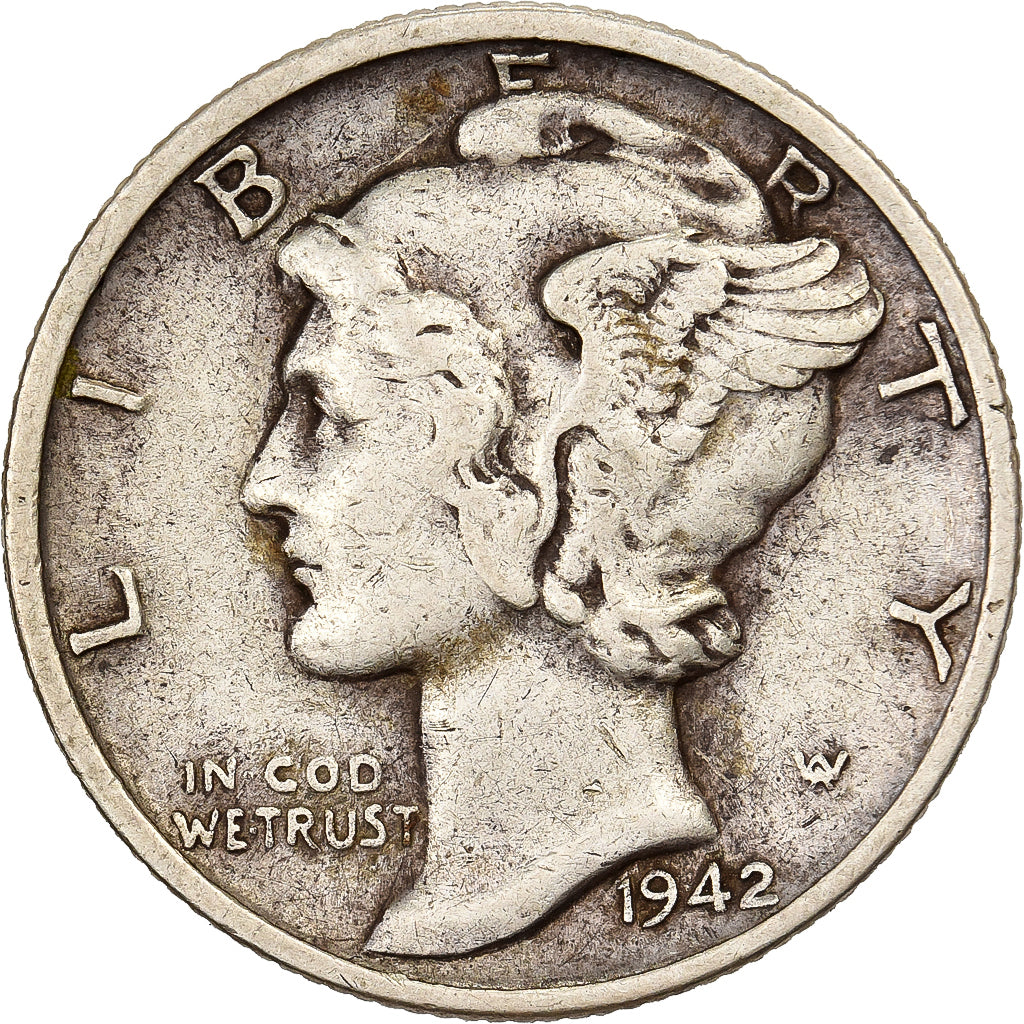 USA, Dime, Mercury Dime, 1942, San Francisco, Srebro, VF(20-25), KM:140