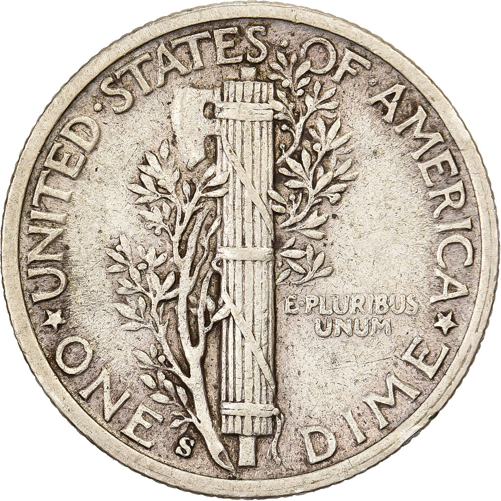 USA, Dime, Mercury Dime, 1942, San Francisco, Srebro, VF(20-25), KM:140