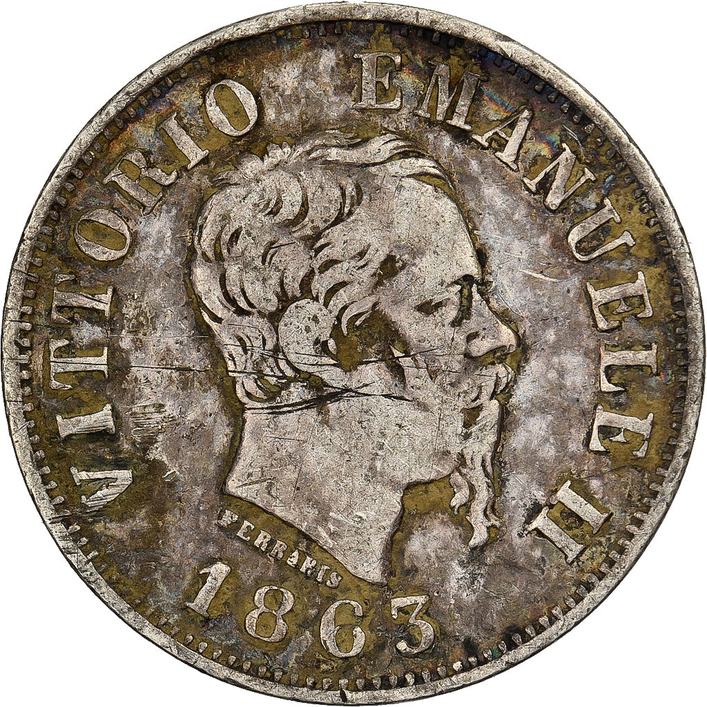 Italia, 50 Centesimi, 1863, Milan, Argento, MB+