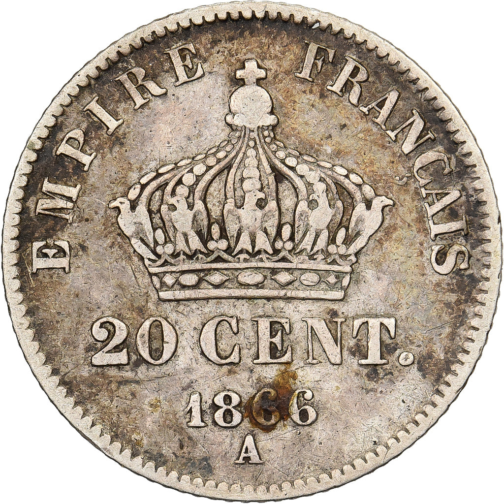 France, Napoleon III, 20 Centimes, 1866, Paris, Silver, VF(30-35), Gadoury:308