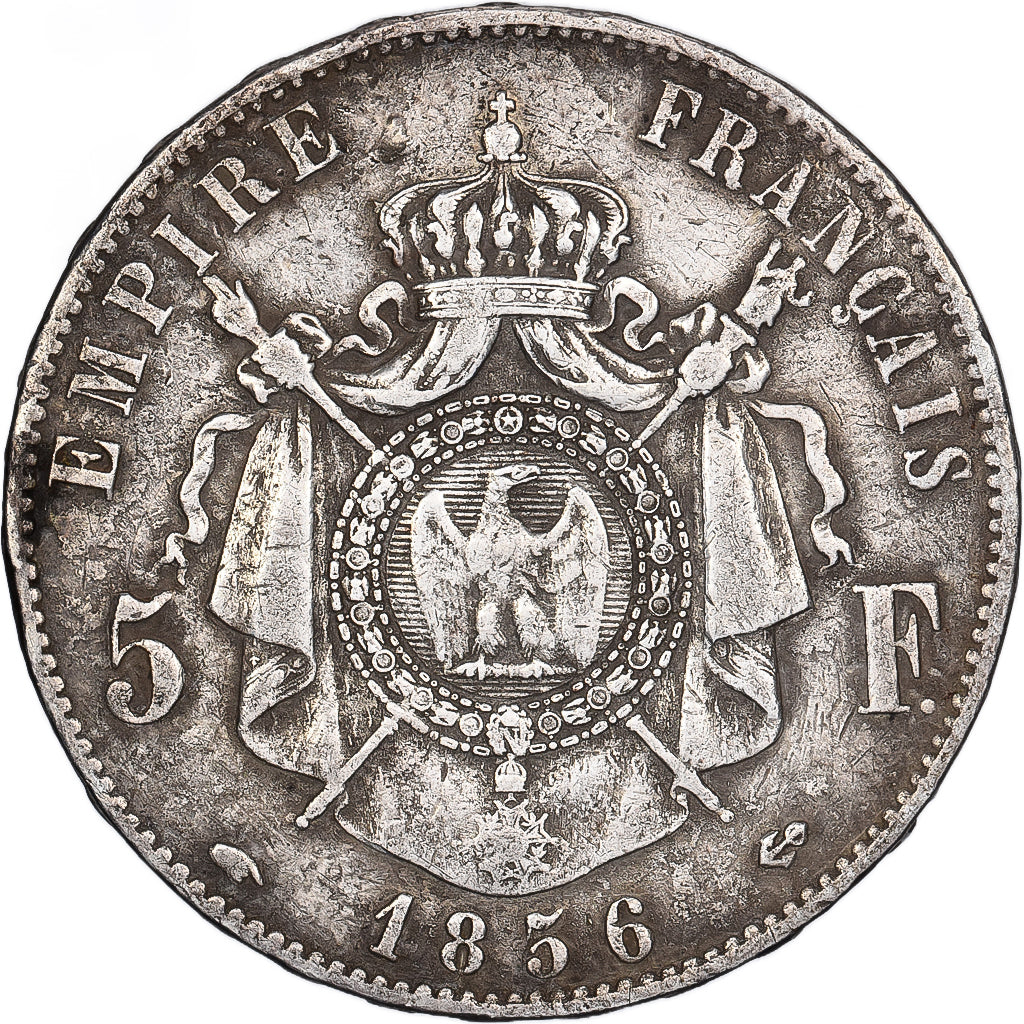 Francja, Napoleon III, 5 Francs, Napoléon III, 1856, Paris, Srebro, VF(20-25)
