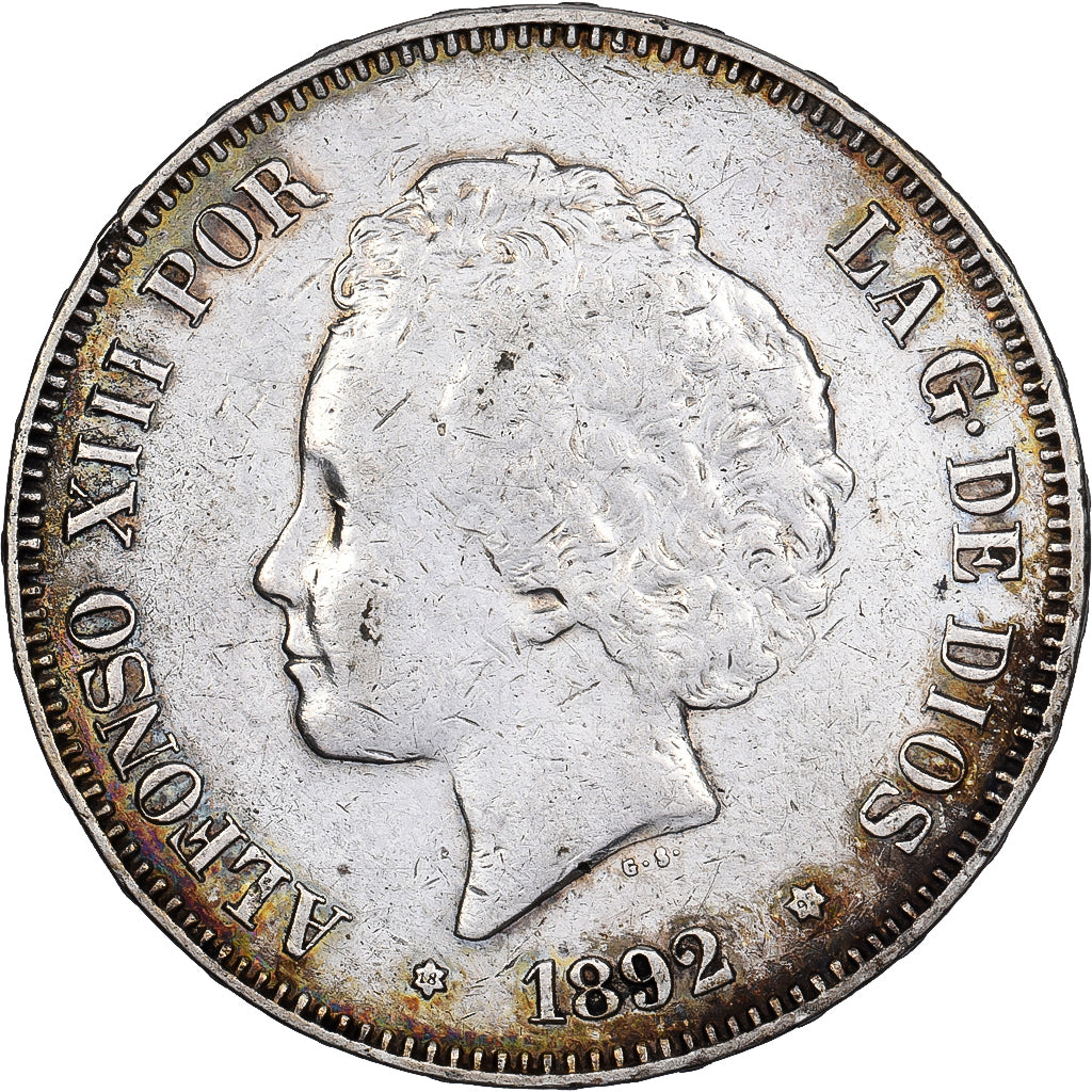 Münze, Spanien, Alfonso XIII, 5 Pesetas, 1892, Madrid, SS, Silber, KM:700