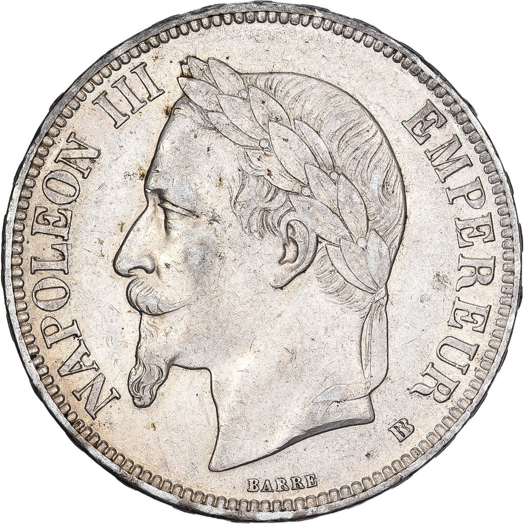 Francia, Napoleon III, 5 Francs, 1868, Strasbourg, Plata, MBC+, Gadoury:739