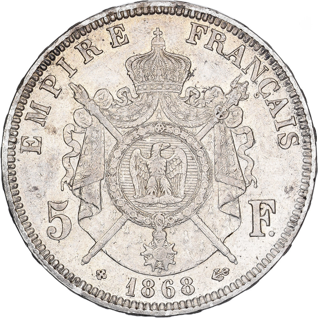 Francia, Napoleon III, 5 Francs, 1868, Strasbourg, Plata, MBC+, Gadoury:739
