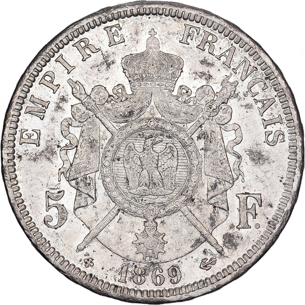 Francia, Napoleon III, 5 Francs, 1869, Strasbourg, Plata, EBC, Gadoury:739