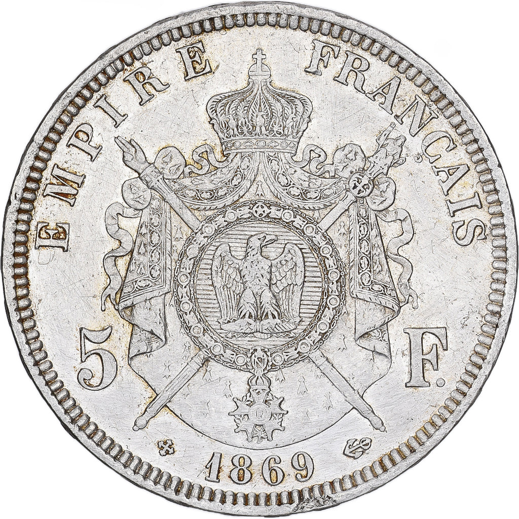France, Napoléon III, 5 Francs, 1869, Strasbourg, Argent, TTB, Gadoury:739