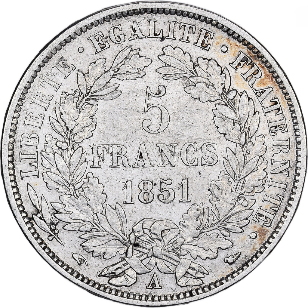 Francia, Cérès, 5 Francs, 1851, Paris, MB+, Argento, KM:761.1, Gadoury:719