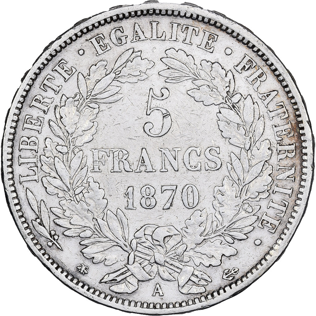 Frankreich, 5 Francs, Cérès, 1870, Paris, Silber, SS, KM:818.1