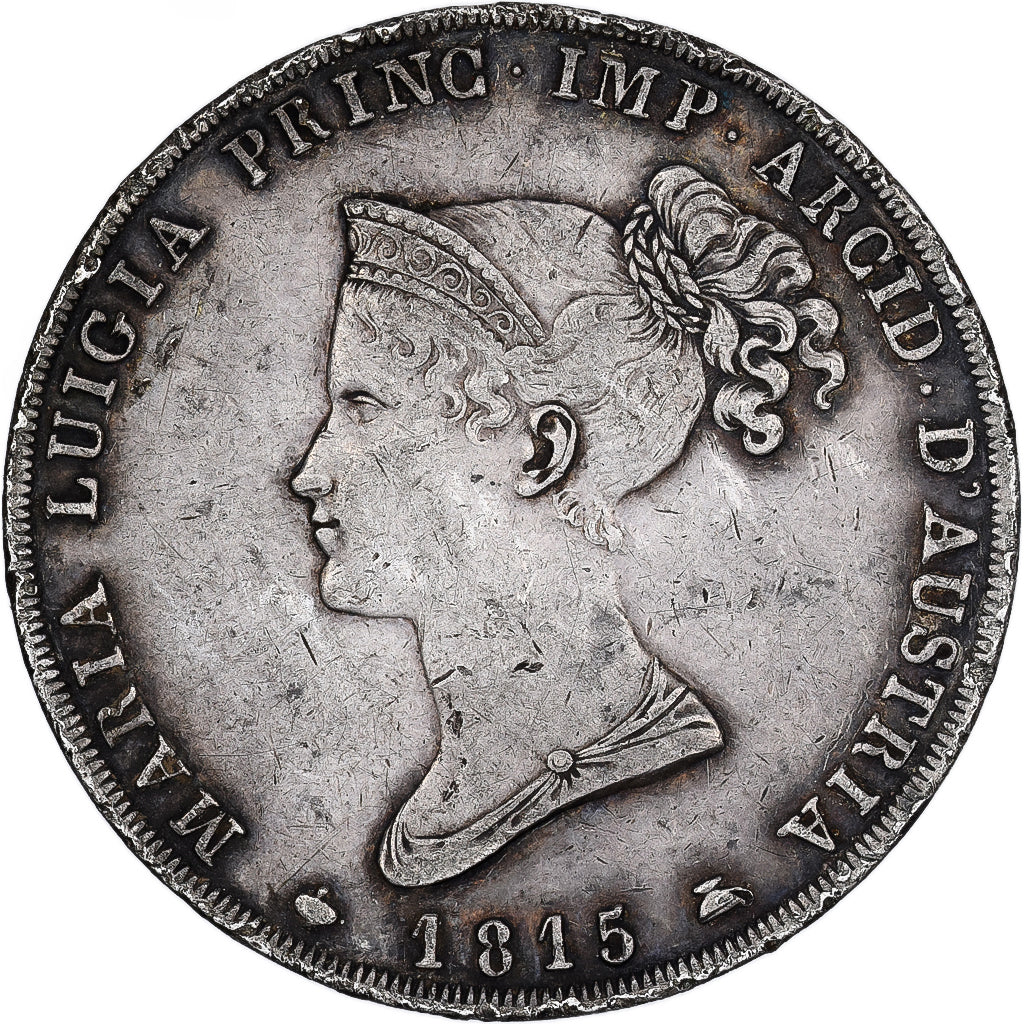ITALIAN STATES, PARMA, Maria Luigia, 5 Lire, 1815, Milan, EF(40-45), Silver,KM30