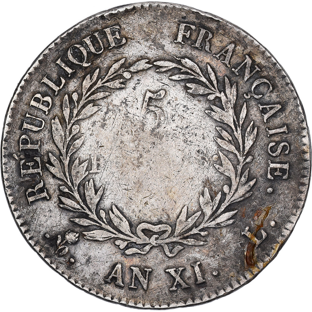 Francja, 5 Francs, An XI, Bayonne, Srebro, F(12-15), KM:650.6