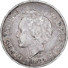 Moneta, Spagna, Alfonso XIII, 5 Pesetas, 1894, Valencia, BB, Argento, KM:700