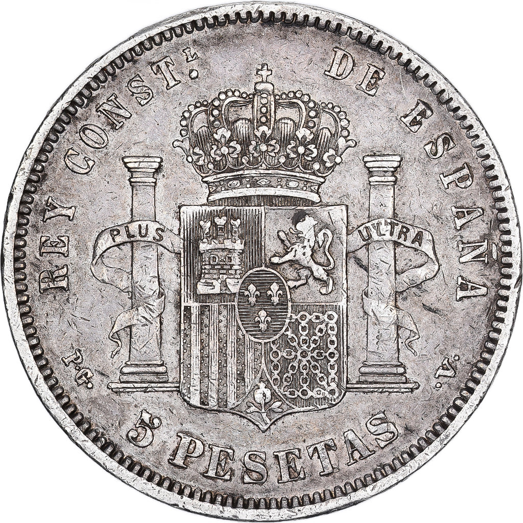 Moneta, Hiszpania, Alfonso XIII, 5 Pesetas, 1894, Valencia, EF(40-45), Srebro