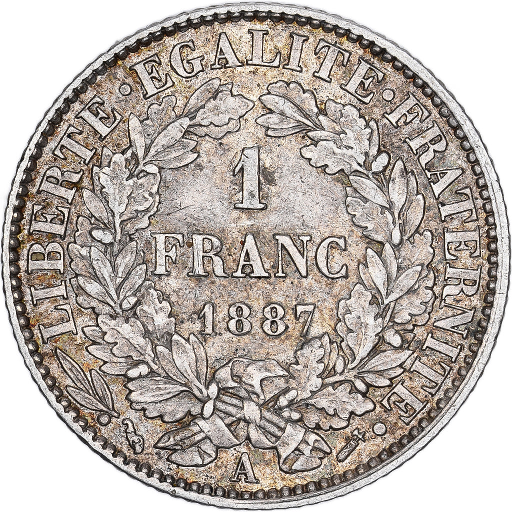 Frankrijk, 1 Franc, Cérès, 1887, Paris, Zilver, ZF+, Gadoury:465a