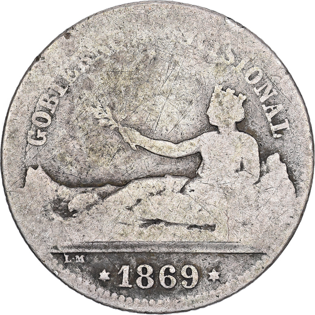 Spain, Provisional Government, Peseta, 1869, Madrid, VG(8-10), Silver, KM:652