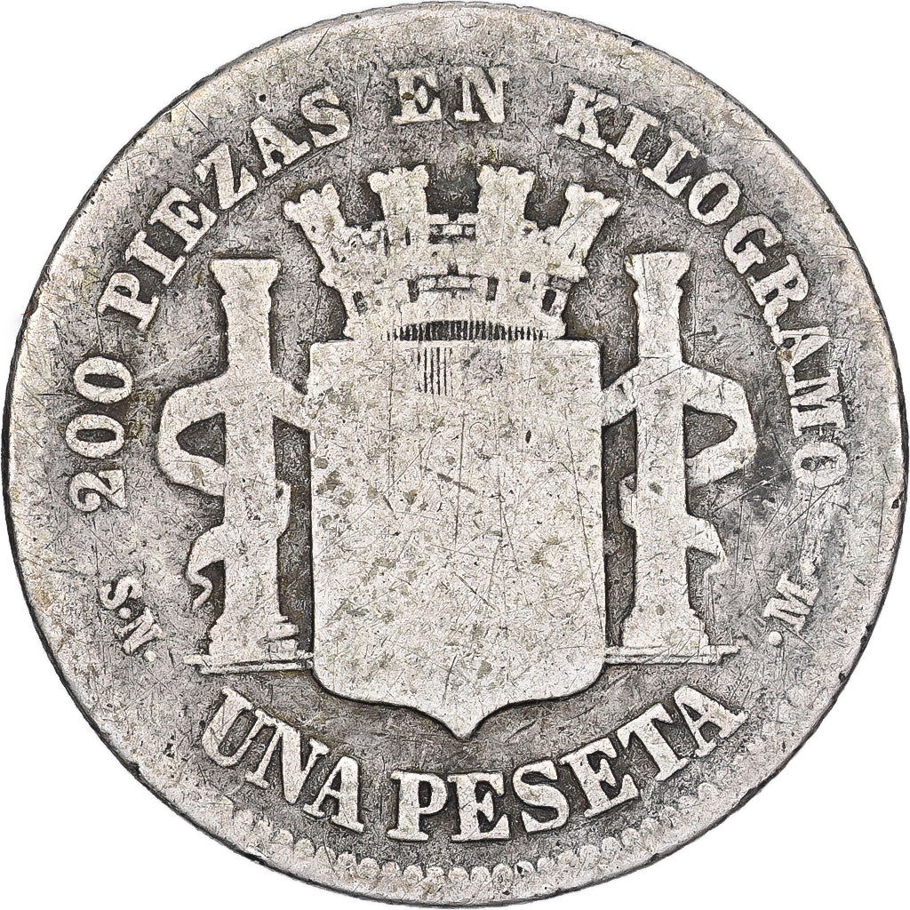 Spain, Provisional Government, Peseta, 1869, Madrid, VG(8-10), Silver, KM:652