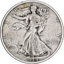 Estados Unidos, Half Dollar, 1934, Philadelphia, Plata, BC+, KM:142