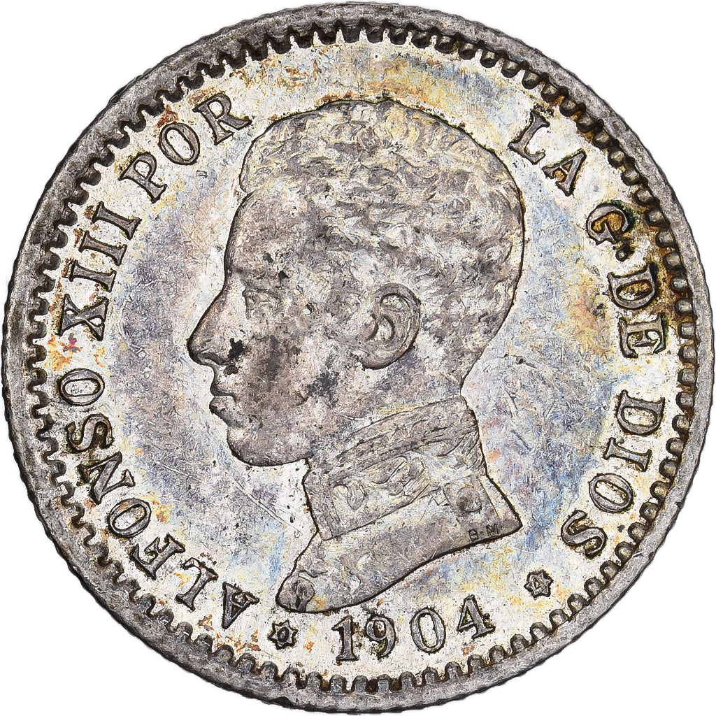 Hiszpania, Alfonso XIII, 50 Centimos, 1904 (04), Madrid, Srebro, AU(55-58)