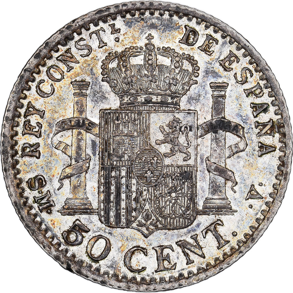 Hiszpania, Alfonso XIII, 50 Centimos, 1904 (04), Madrid, Srebro, AU(55-58)