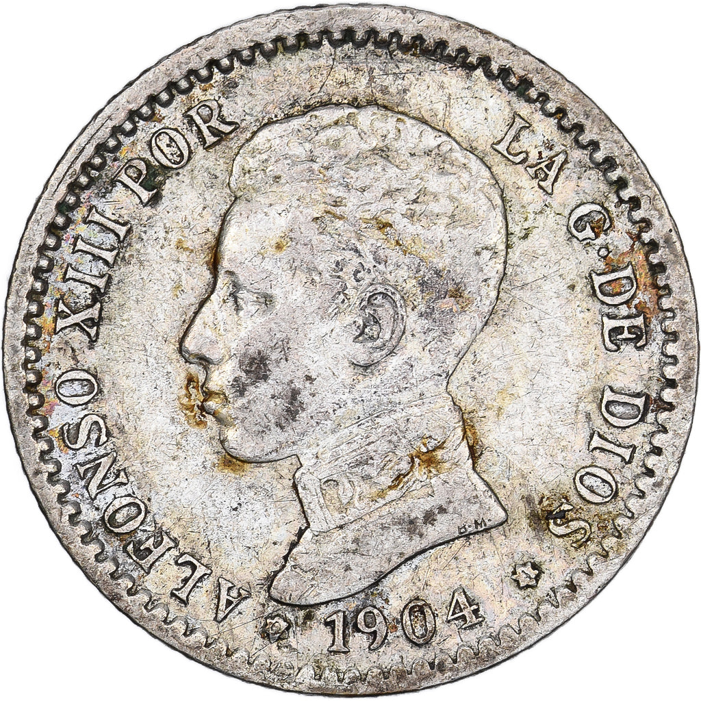 Moneta, Spagna, Alfonso XIII, 50 Centimos, 1904 (04), Madrid, BB+, Argento