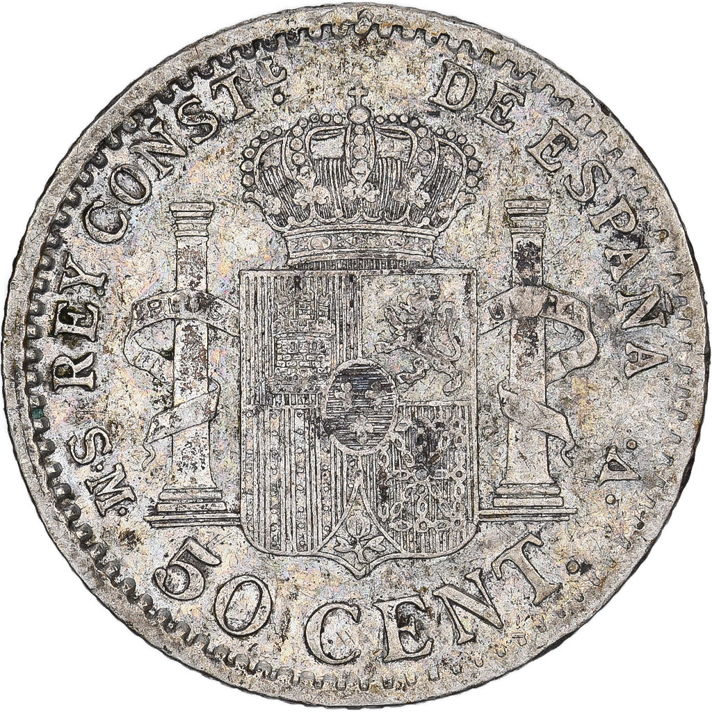 Moneta, Spagna, Alfonso XIII, 50 Centimos, 1904 (04), Madrid, BB+, Argento