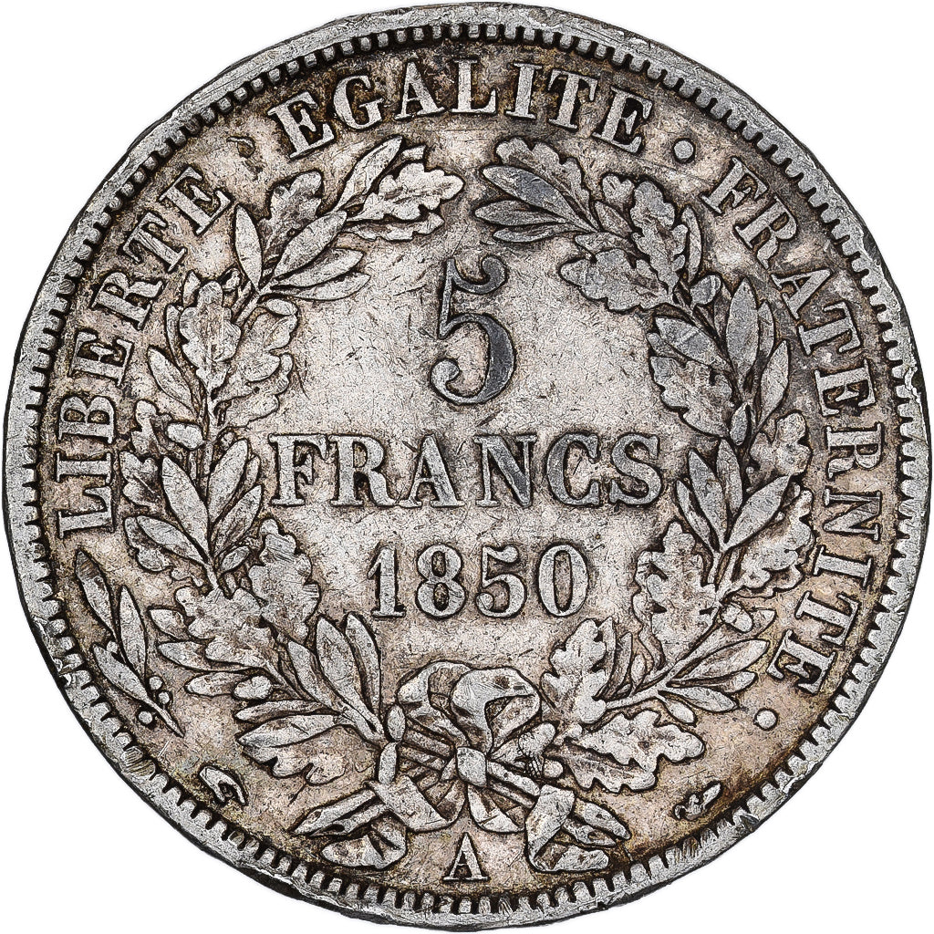 Francia, Cérès, 5 Francs, 1850, Paris, BB, Argento, KM:761.1, Gadoury:719
