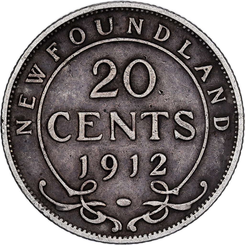Münze, NEWFOUNDLAND, 20 Cents, 1912, Royal Canadian Mint, Ottawa, S+, Silber
