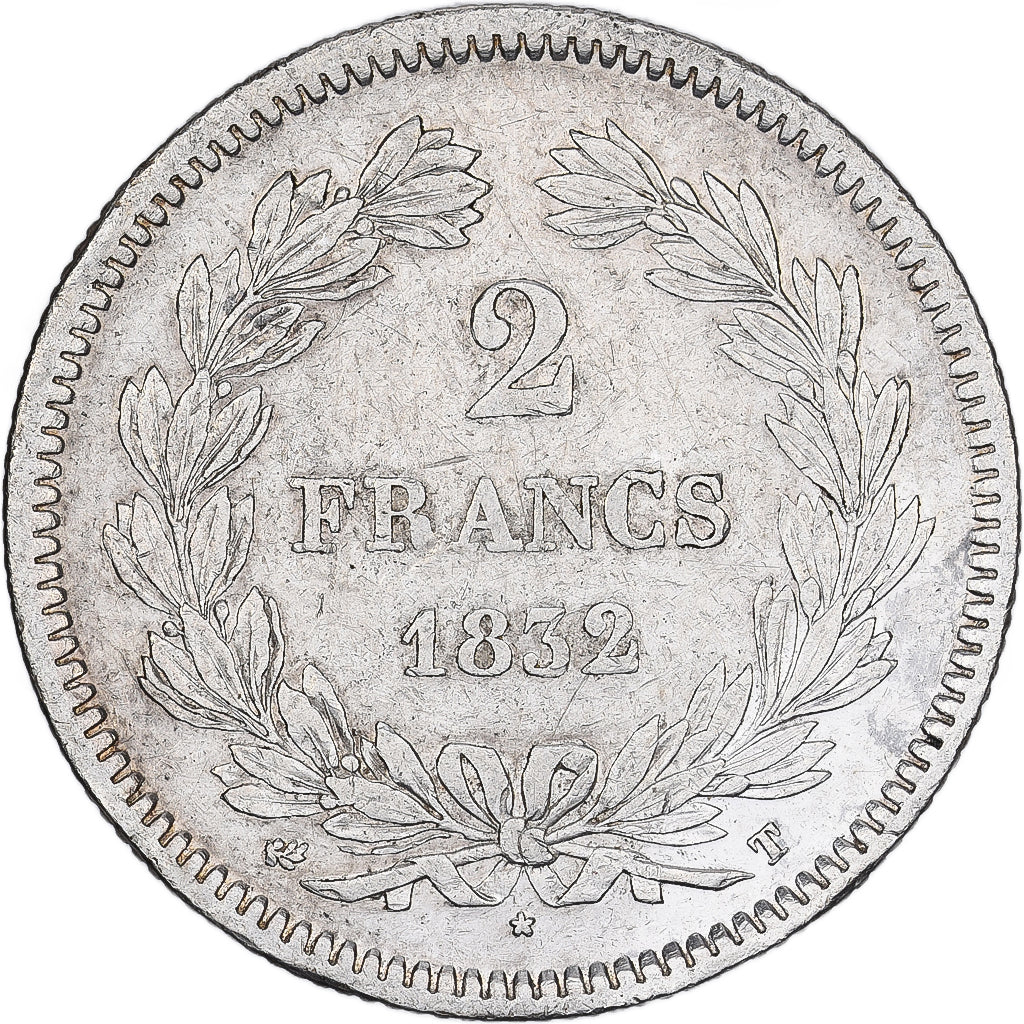 Moneda, Francia, Louis-Philippe, 2 Francs, 1832, Nantes, BC+, Plata, KM:743.12