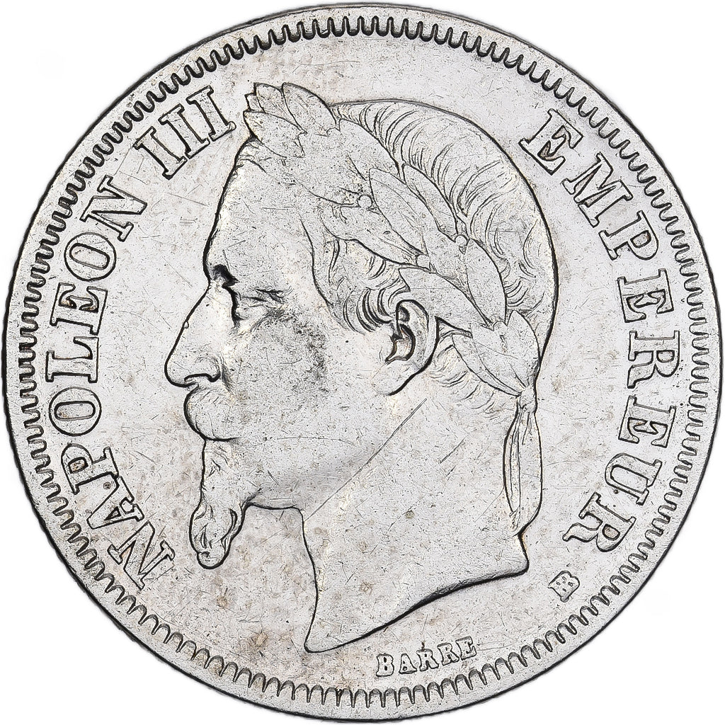 Moneda, Francia, Napoleon III, 2 Francs, 1866, Strasbourg, MBC, Plata, KM:807.2