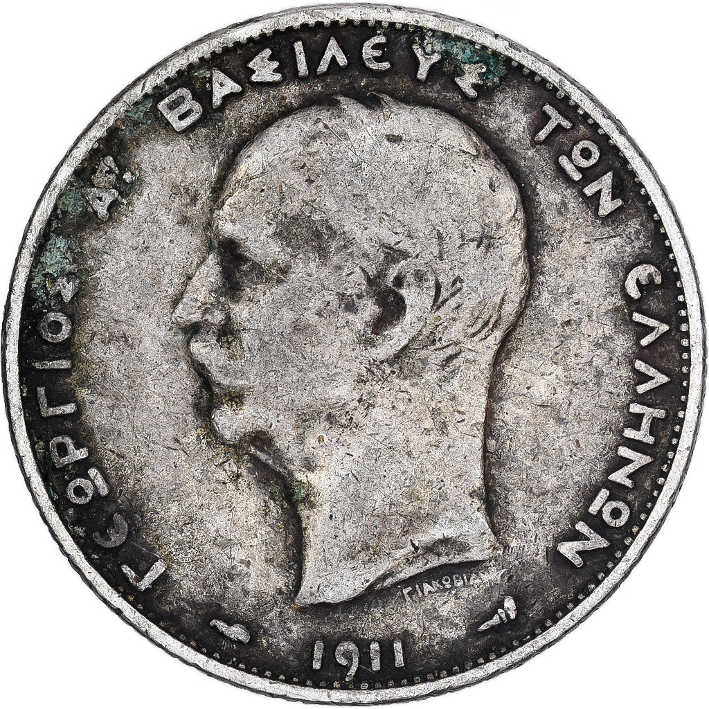 Grecia, George I, 2 Drachmai, 1911, Argento, MB+, KM:61