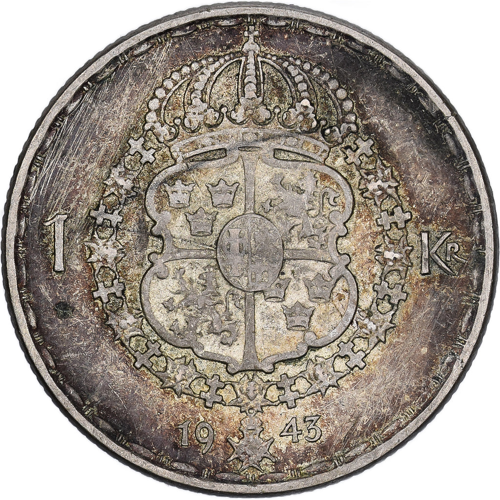 Suède, Gustaf V, Krona, 1943, Argent, TB+, KM:814