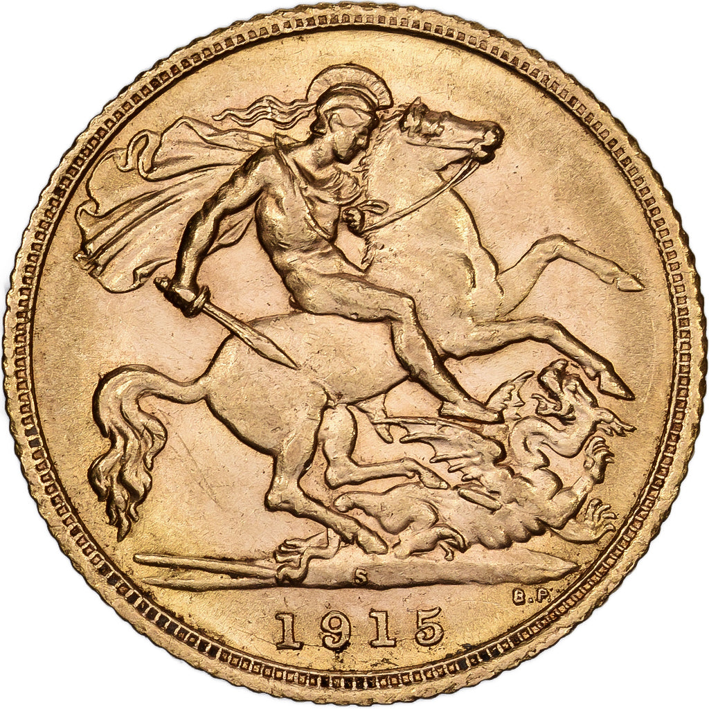 Australia, George V, 1/2 Sovereign, 1915, British Royal Mint, Gold, AU(55-58)