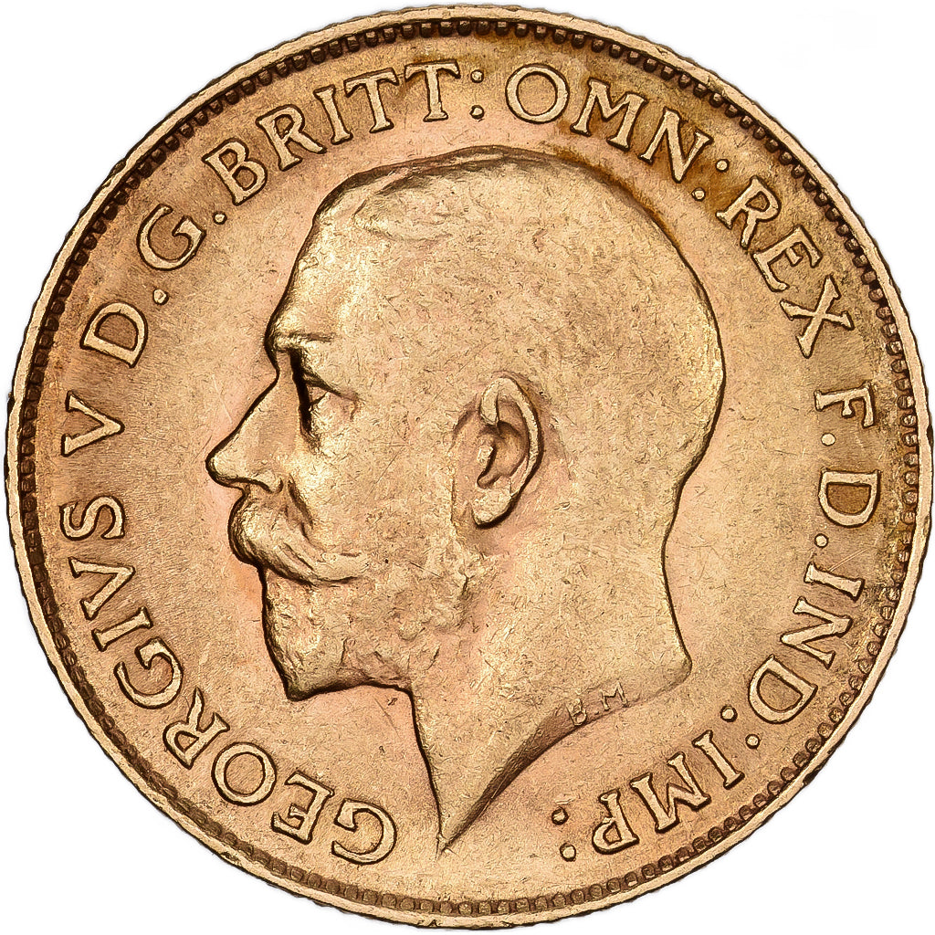 GREAT BRITAIN, 1/2 Sovereign, 1912, KM #819, AU(55-58), Gold, 3.98