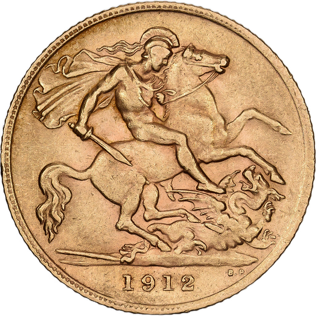 GREAT BRITAIN, 1/2 Sovereign, 1912, KM #819, AU(55-58), Gold, 3.98