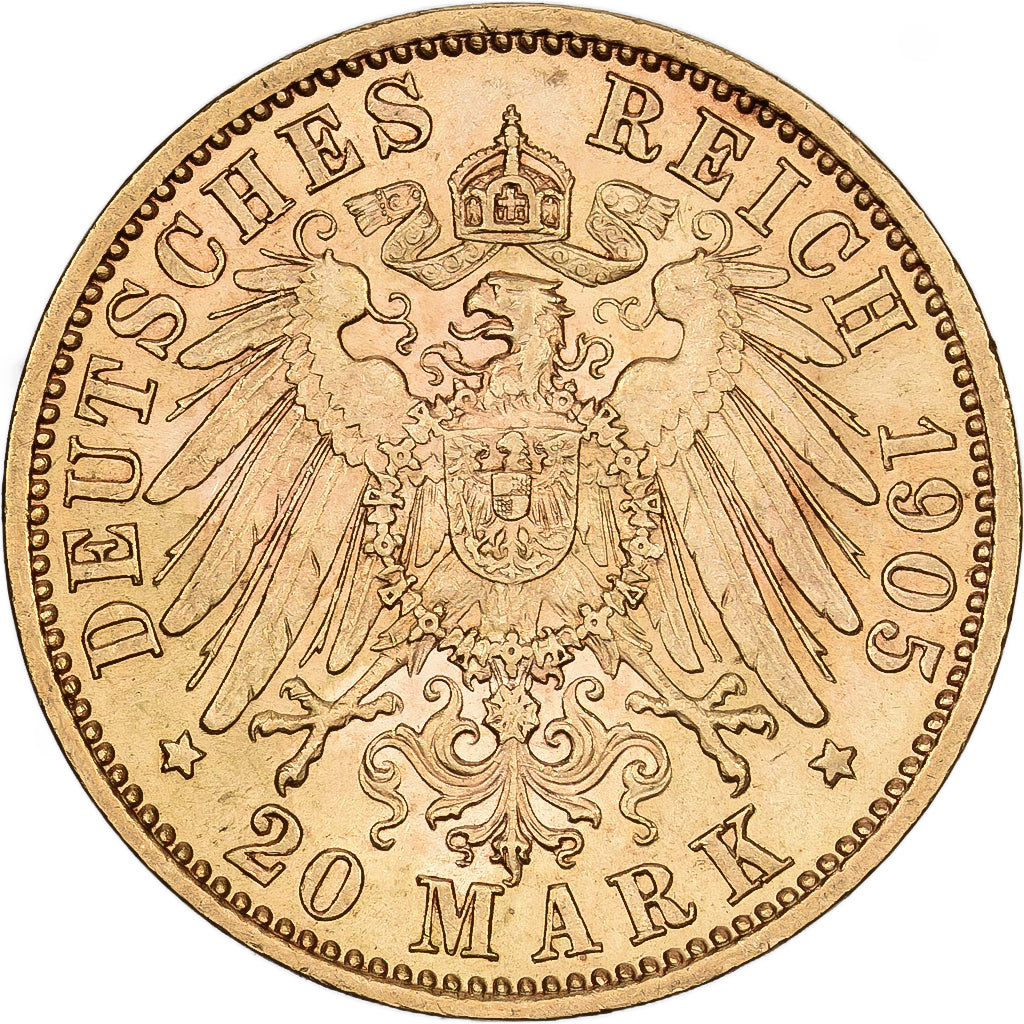 Moneda, Estados alemanes, WURTTEMBERG, Wilhelm II, 20 Mark, 1905, Freudenstadt