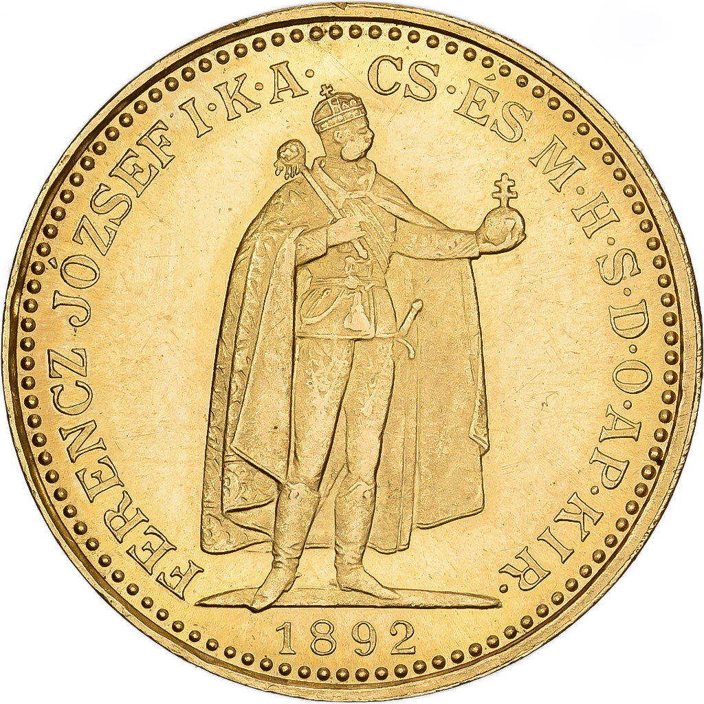 Moeda, Hungria, Franz Joseph I, 20 Korona, 1892, Kormoczbanya, MS(63), Dourado